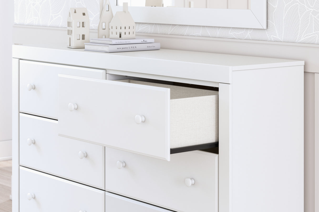 Mollviney Full Panel Bed with Mirrored Dresser and Chest in White from Ashley - Luna Furniture