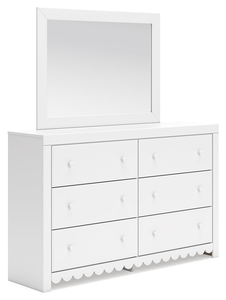 Mollviney Full Panel Bed with Mirrored Dresser and Chest in White from Ashley - Luna Furniture