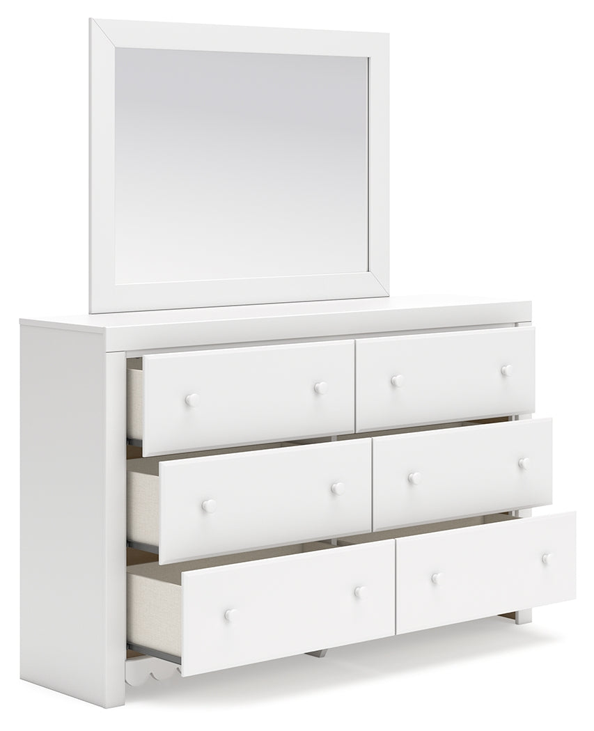 Mollviney Full Panel Bed with Mirrored Dresser and Chest in White from Ashley - Luna Furniture