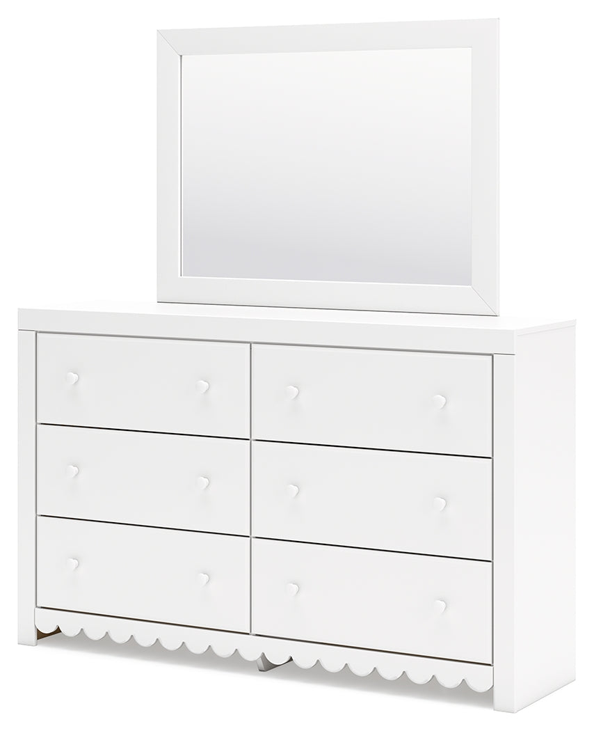 Mollviney Full Panel Bed with Mirrored Dresser and Chest in White from Ashley - Luna Furniture