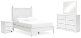 Mollviney Full Panel Bed with Mirrored Dresser and Nightstand in White - PKG018743