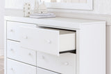 Mollviney Full Panel Bed with Mirrored Dresser and Nightstand in White - PKG018743