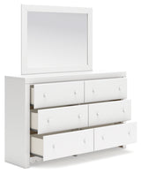 Mollviney Full Panel Bed with Mirrored Dresser and Nightstand in White - PKG018743