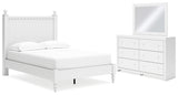 Mollviney Full Panel Bed with Mirrored Dresser in White - PKG018742