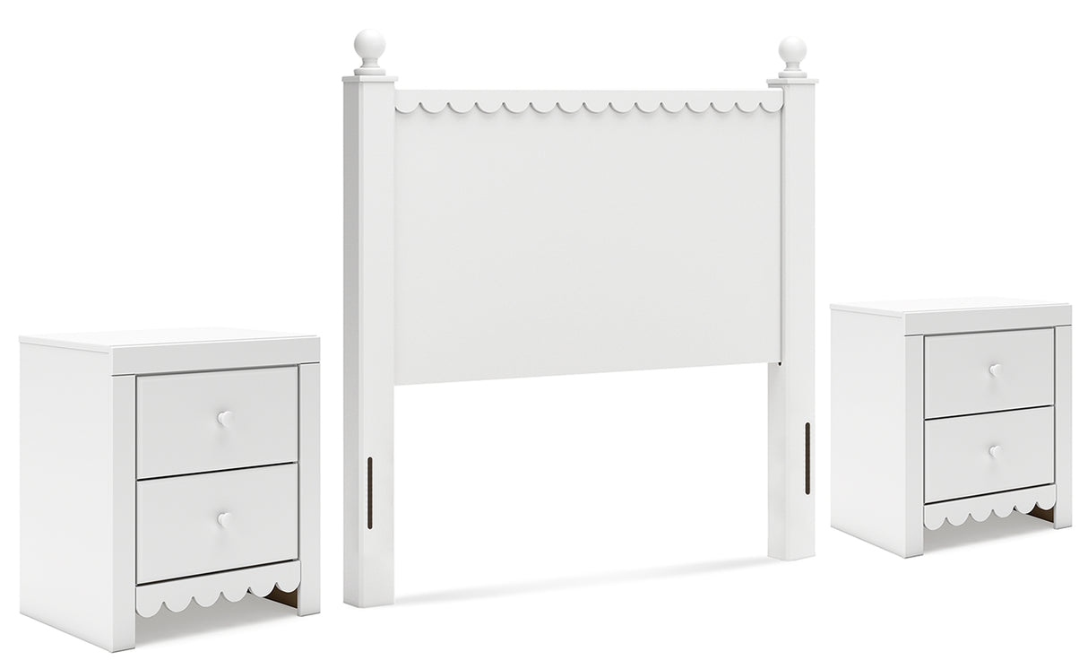 Mollviney Full Panel Headboard with 2 Nightstands in White - PKG018950