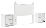 Mollviney Full Panel Headboard with 2 Nightstands in White - PKG018950