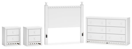 Mollviney Full Panel Headboard with Dresser and 2 Nightstands in White from Ashley - Luna Furniture