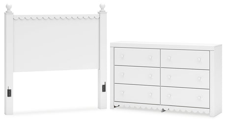 Mollviney Full Panel Headboard with Dresser in White from Ashley - Luna Furniture