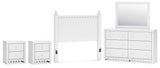 Mollviney Full Panel Headboard with Mirrored Dresser and 2 Nightstands in White from Ashley - Luna Furniture