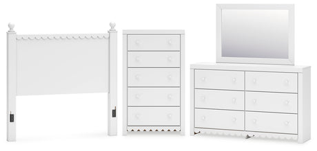 Mollviney Full Panel Headboard with Mirrored Dresser and Chest in White from Ashley - Luna Furniture