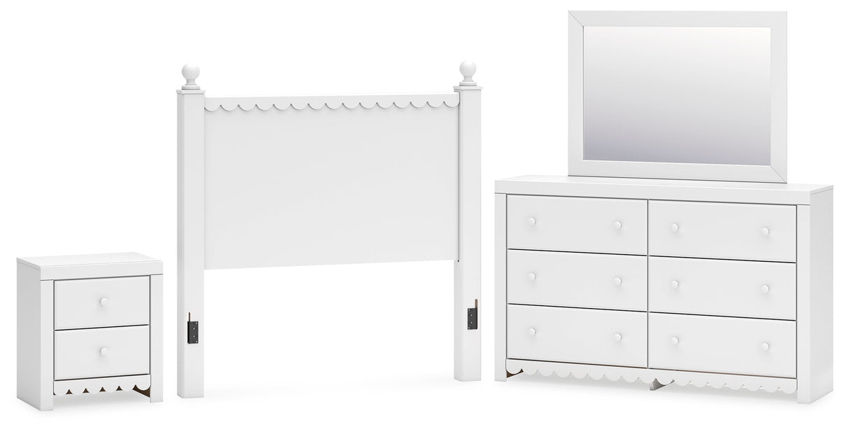 Mollviney Full Panel Headboard with Mirrored Dresser and Nightstand in White from Ashley - Luna Furniture