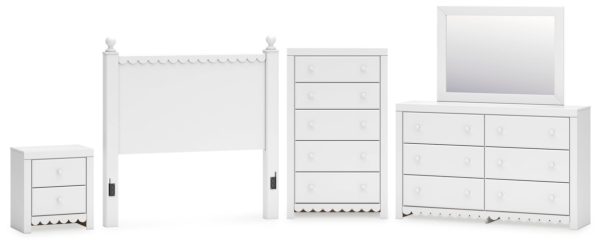 Mollviney Full Panel Headboard with Mirrored Dresser, Chest and Nightstand in White from Ashley - Luna Furniture