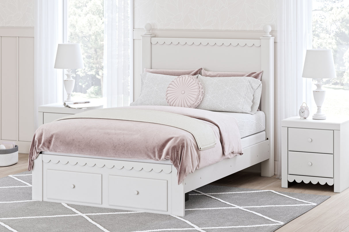 Mollviney Full Panel Storage Bed with Dresser and 2 Nightstands in White from Ashley - Luna Furniture