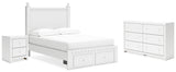 Mollviney Full Panel Storage Bed with Dresser and Nightstand in White - PKG020132