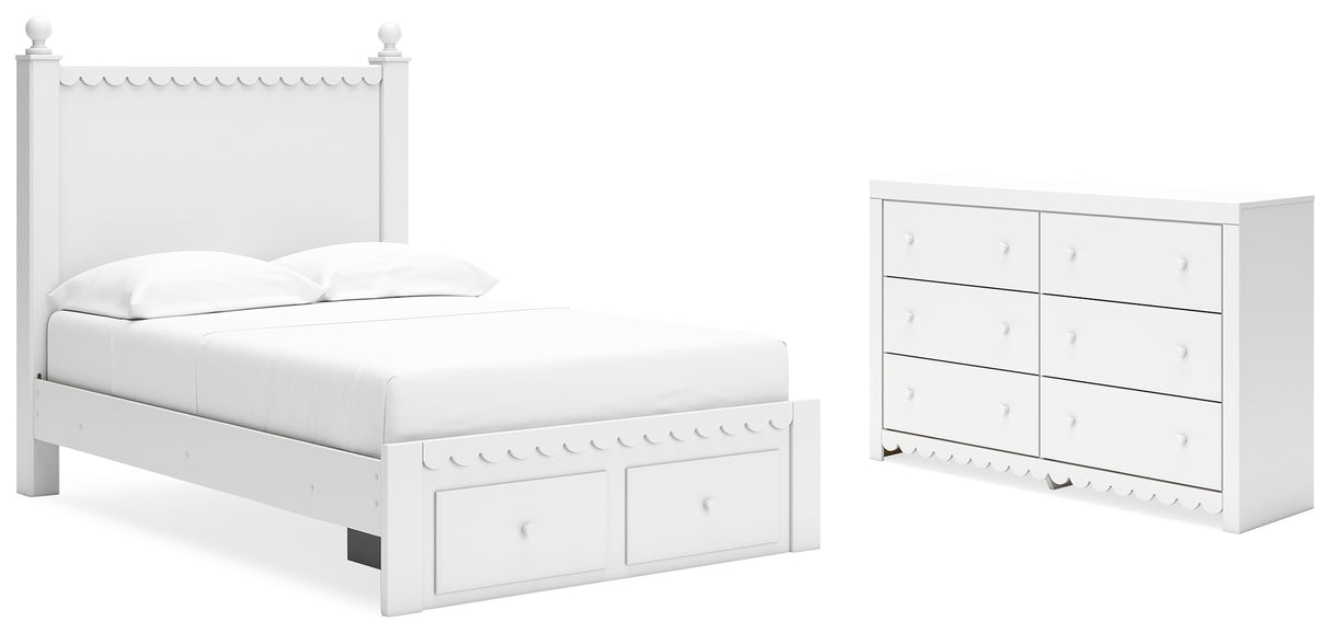 Mollviney Full Panel Storage Bed with Dresser in White - PKG018756