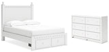 Mollviney Full Panel Storage Bed with Dresser in White - PKG018756