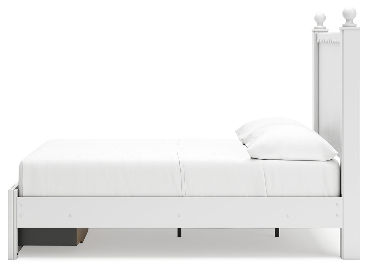 Mollviney Full Panel Storage Bed with Mirrored Dresser and 2 Nightstands in White from Ashley - Luna Furniture