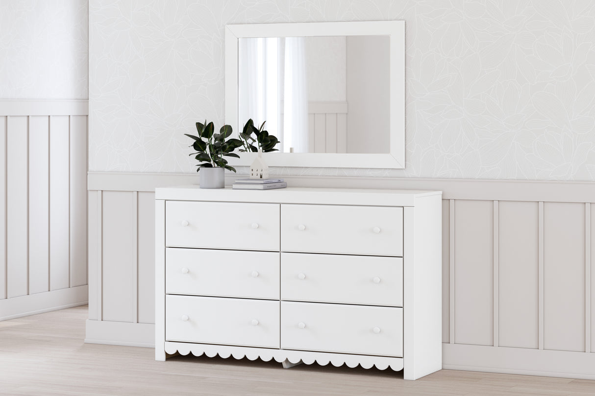 Mollviney Full Panel Storage Bed with Mirrored Dresser and 2 Nightstands in White from Ashley - Luna Furniture