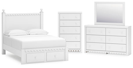 Mollviney Full Panel Storage Bed with Mirrored Dresser and Chest in White from Ashley - Luna Furniture