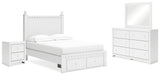 Mollviney Full Panel Storage Bed with Mirrored Dresser and Nightstand in White - PKG018753