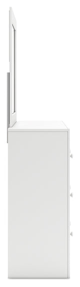 Mollviney Full Panel Storage Bed with Mirrored Dresser and Nightstand in White - PKG018753