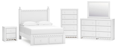 Mollviney Full Panel Storage Bed with Mirrored Dresser, Chest and Nightstand in White from Ashley - Luna Furniture