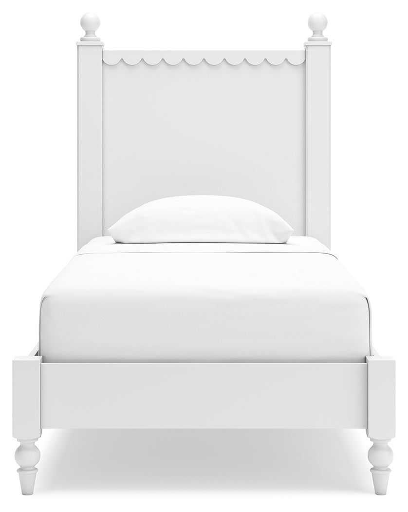 Mollviney Twin Panel Bed with Dresser and 2 Nightstands in White - PKG018953