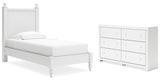 Mollviney Twin Panel Bed with Dresser in White - PKG018741