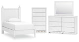 Mollviney Twin Panel Bed with Mirrored Dresser and Chest in White from Ashley - Luna Furniture