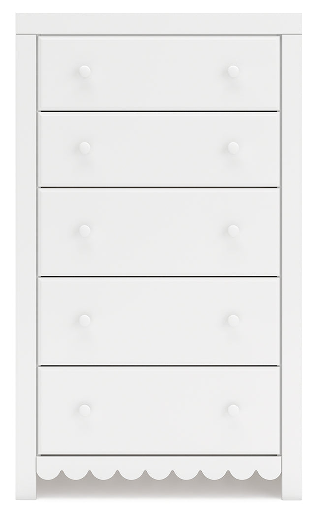 Mollviney Twin Panel Bed with Mirrored Dresser and Chest in White from Ashley - Luna Furniture