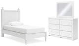 Mollviney Twin Panel Bed with Mirrored Dresser in White from Ashley - Luna Furniture