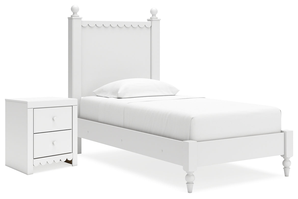 Mollviney Twin Panel Bed with Nightstand in White - PKG018954