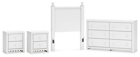 Mollviney Twin Panel Headboard with Dresser and 2 Nightstands in White from Ashley - Luna Furniture