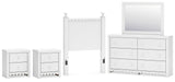 Mollviney Twin Panel Headboard with Mirrored Dresser and 2 Nightstands in White from Ashley - Luna Furniture