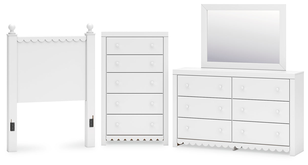 Mollviney Twin Panel Headboard with Mirrored Dresser and Chest in White from Ashley - Luna Furniture