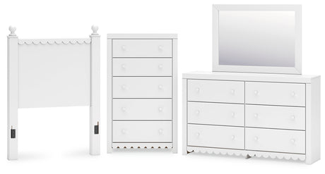 Mollviney Twin Panel Headboard with Mirrored Dresser and Chest in White from Ashley - Luna Furniture