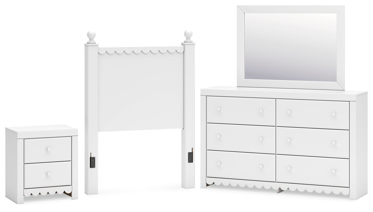 Mollviney Twin Panel Headboard with Mirrored Dresser and Nightstand in White from Ashley - Luna Furniture