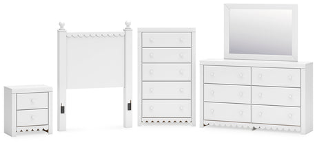 Mollviney Twin Panel Headboard with Mirrored Dresser, Chest and Nightstand in White from Ashley - Luna Furniture