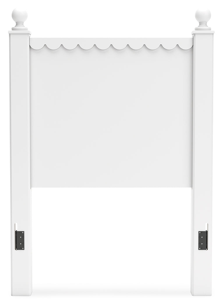 Mollviney Twin Panel Headboard with Mirrored Dresser in White - PKG018727