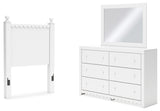 Mollviney Twin Panel Headboard with Mirrored Dresser in White - PKG018727