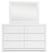 Mollviney Twin Panel Headboard with Mirrored Dresser in White - PKG018727