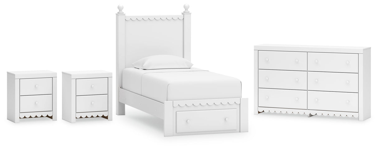 Mollviney Twin Panel Storage Bed with Dresser and 2 Nightstands in White from Ashley - Luna Furniture