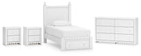 Mollviney Twin Panel Storage Bed with Dresser and 2 Nightstands in White from Ashley - Luna Furniture