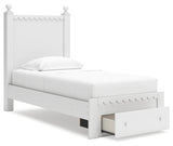 Mollviney Twin Panel Storage Bed with Dresser and Nightstand in White - PKG020134