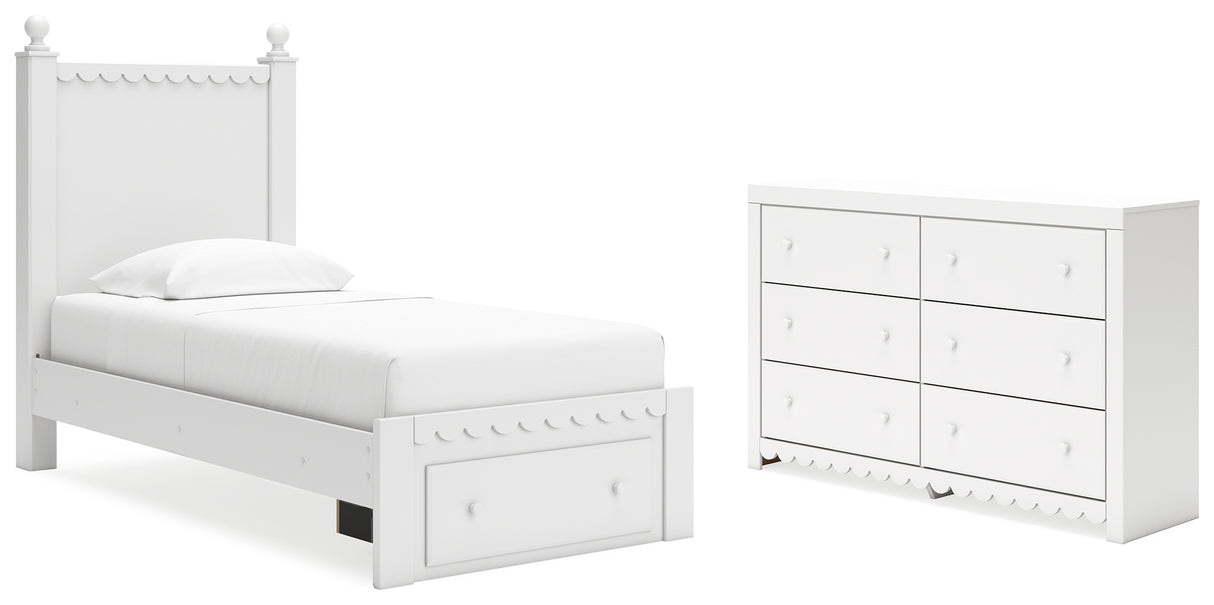 Mollviney Twin Panel Storage Bed with Dresser in White - PKG018751