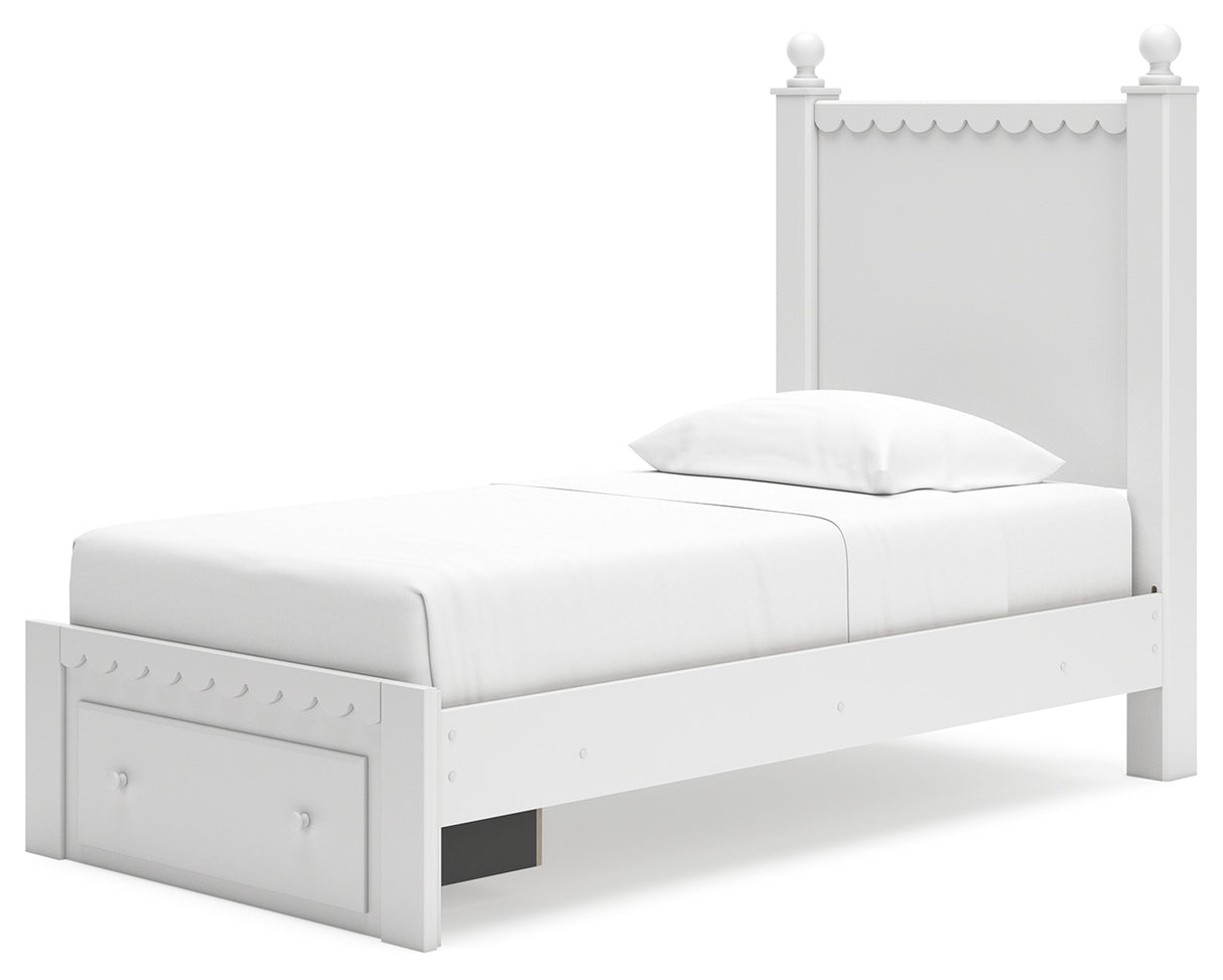 Mollviney Twin Panel Storage Bed with Mirrored Dresser and Chest in White from Ashley - Luna Furniture