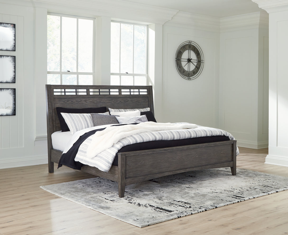 Montillan California King Panel Bed with Dresser in Grayish Brown - PKG016247