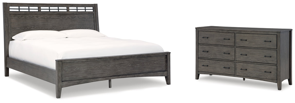 Montillan California King Panel Bed with Dresser in Grayish Brown - PKG016247