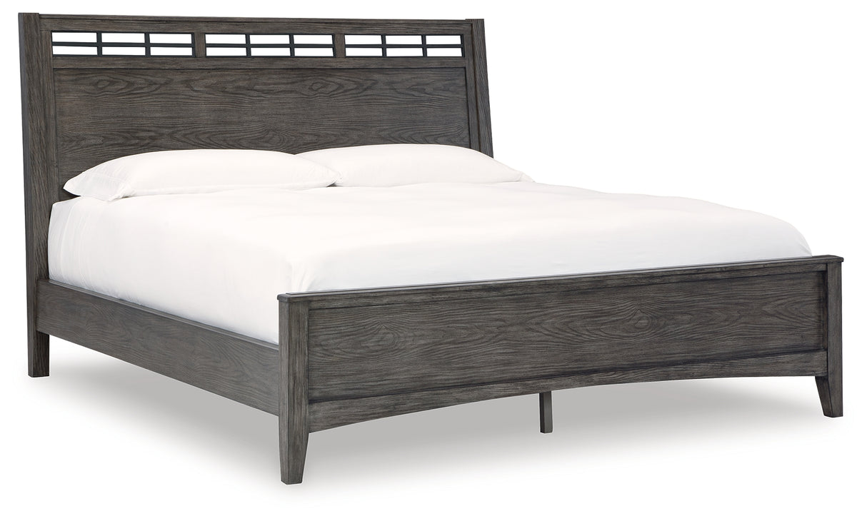 Montillan California King Panel Bed with Dresser in Grayish Brown - PKG016247