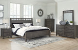 Montillan California King Panel Bed with Mirrored Dresser and 2 Nightstands in Grayish Brown - PKG015963